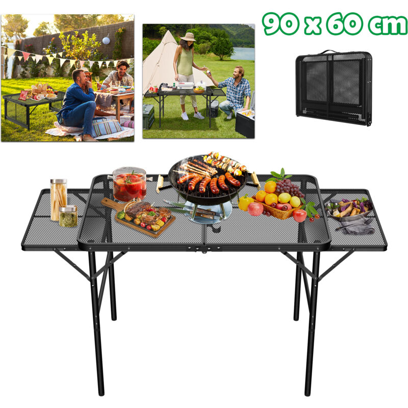 foto del prodotto 90x60cm tavolo da campeggio tavolino pieghevole tavolo da giardino con griglia metallica tavolo da barbecue tavolo pieghevole altezza e larghezza