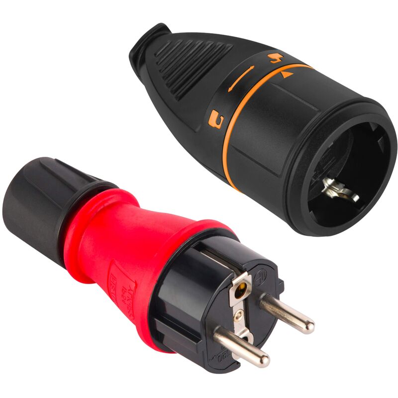 foto del prodotto 92391 confezione da 1 presa schuko ip54 con ghiera di bloccaggio e 1 presa cablabile elettrica electralock schuko dotata di meccanismo di blocco che