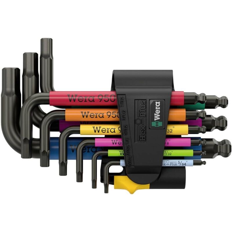 foto del prodotto 950 9 hex plus multicolour imperial 3 brugola interna kit di chiavi a brugola 5 64 pollici, 3 32 pollici, 1 8 poll wera