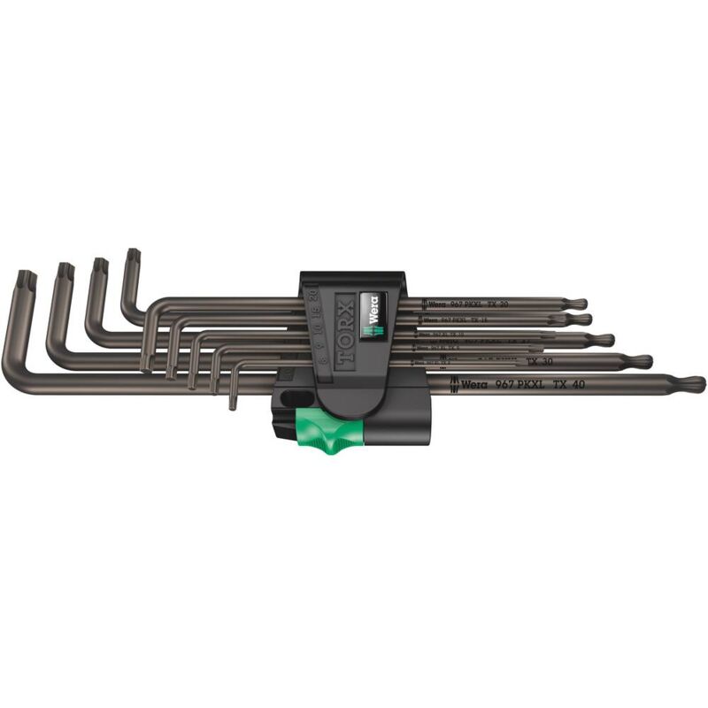 foto del prodotto 967 9 tx xl 1 torx interno kit di chiavi a brugola t 8, t 9, t 10, t 15, t 20, t 25, t 27, t 30, t 40 9 parti wera