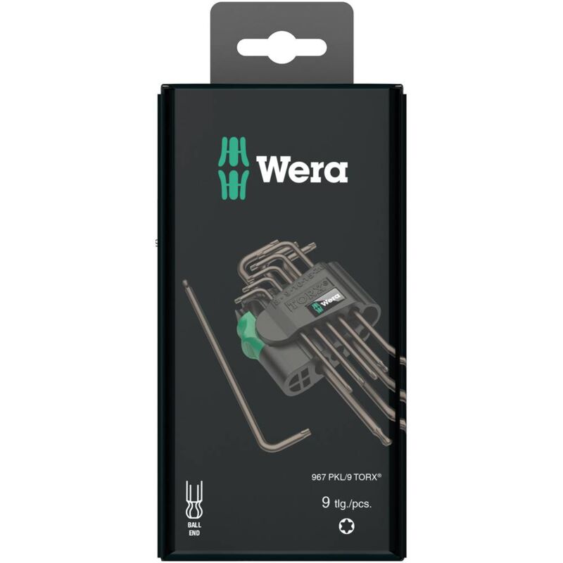 foto del prodotto 967 pkl 9 sb sis torx interno kit di chiavi a brugola t 8, t 9, t 10, t 15, t 20, t 25, t 27, t 30, t 40 9 parti wera