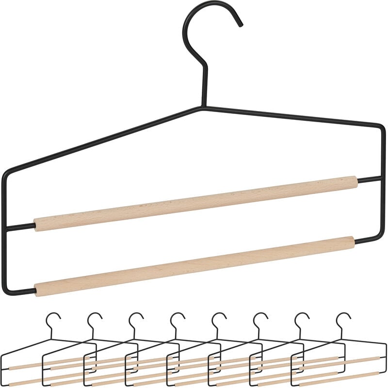 foto del prodotto 9x grucce per pantaloni, salvaspazio e multiple, set stampelle per gonne, antiscivolo, in legno e metallo, nero