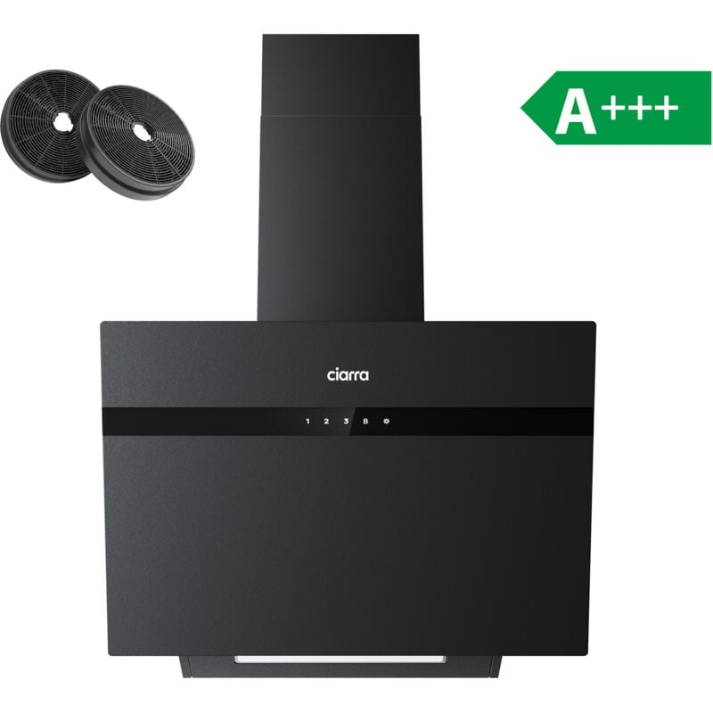 foto del prodotto a cappa aspirante 60 cm 650 m3 h 4 velocit booster comandi touch illuminazione led regolabile vetro nero cd6736hg ciarra