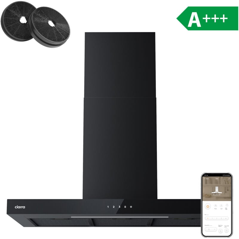 foto del prodotto a cappa aspirante 90cm 650m3 h 4 velocit booster dimmable led nero cd9102b ciarra