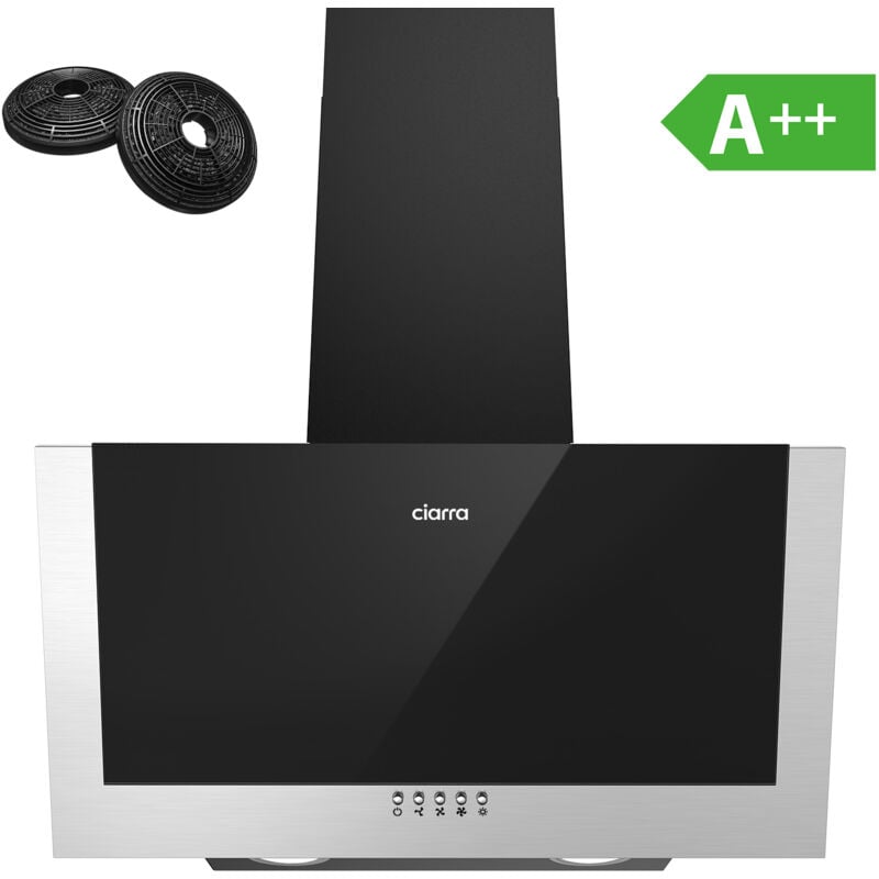 foto del prodotto a cappa aspirante inclinata 60cm 350m3 h riciclaggio o scarico classe a nero 736cbk60 ciarra