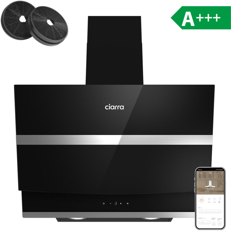 foto del prodotto a cappa inclinata 60cm 650 m3 h 4 livelli booster vetro nero 736nbk60 ciarra