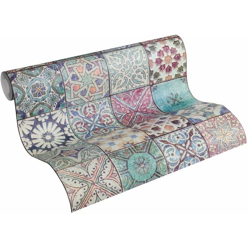foto del prodotto a.s.creations a.s. cr ation 36205 1 carta da parati effetto piastrelle marocchine, 10,05 m x 53 cm, multicolore
