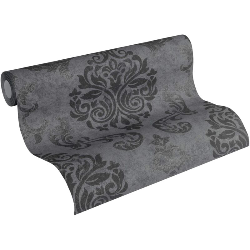 foto del prodotto a.s.creations - a.s. cr ation carta da parati - carta parati barocca in nero, argento e grigio - carta parati per diverse stanze - carta parati in