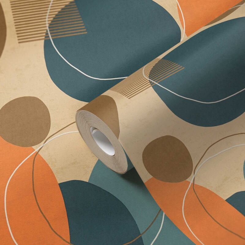 foto del prodotto a.s.creations a.s. cr ation carta da parati con cerchi multicolore beige arancione anni 70 10,05 x 0,53 m 385951