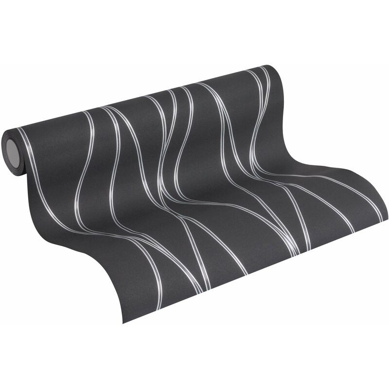 foto del prodotto a.s.creations - a.s. cr ation carta da parati in tessuto non tessuto trendwall a righe, 10,05 m x 0,53 m, grigio metallizzato nero, made in germany
