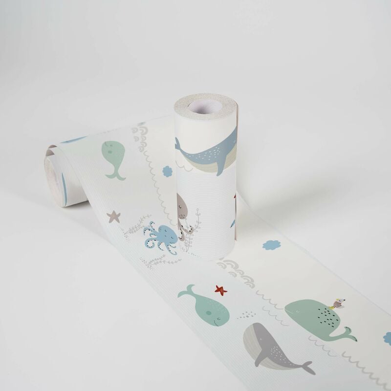 foto del prodotto a.s.creations lovely kids bordi adesivi per pareti ocean party 5.00 m x 0.155 m blu grigio bianco prodotto in germania da a.s. cr ation 403759