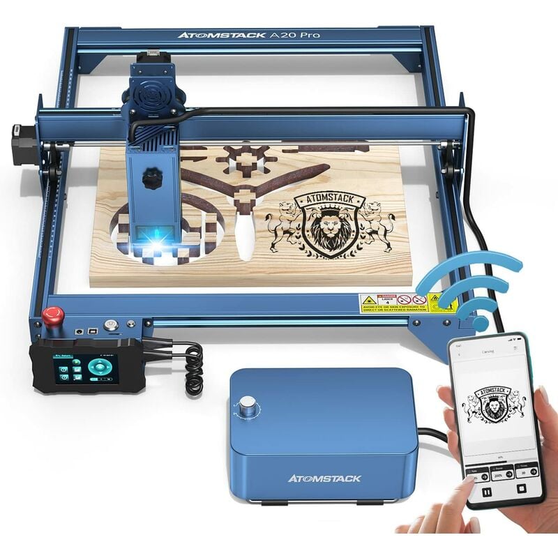 foto del prodotto a20 pro incisore laser 130w 20w potenza ottica macchina per incisione laser con doppio cilindro air assist kit app incisore laser per legno metallo