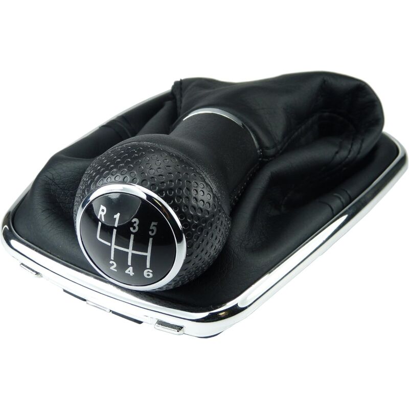 foto del prodotto a253 6 cuffia leva cambio pomello cambio 12 mm compatibile con cambio vw golf 4 iv 6 marce con telaio plug play ricambio per 1j071113 nero cromato