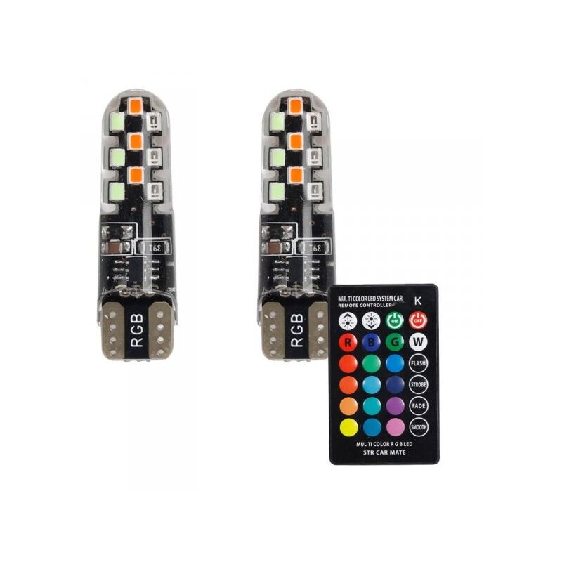 foto del prodotto a2zworld 2 pezzi lampada led t10 w5w 18 smd 2016 12v 1.2w 260lm rgb con telecomando