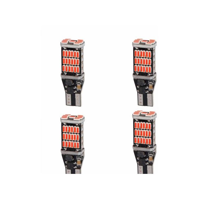 foto del prodotto a2zworld 4 pezzi lampada led t15 w16w 45 smd 4014 12v 24v 300lm 3w luce rossa attacco dritto 40mm per auto e camion