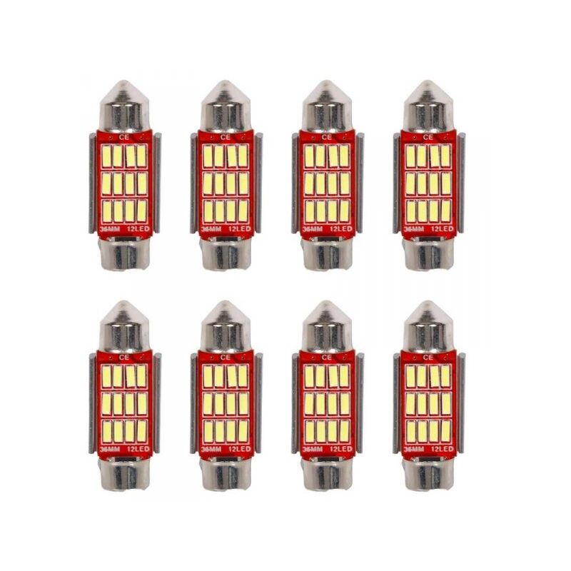foto del prodotto a2zworld 8 pezzi lampada led siluro 36mm canbus t11 sv8.5 c5w c10w 12 smd 4014 12v 1.8w 180lm bianco freddo 6500k