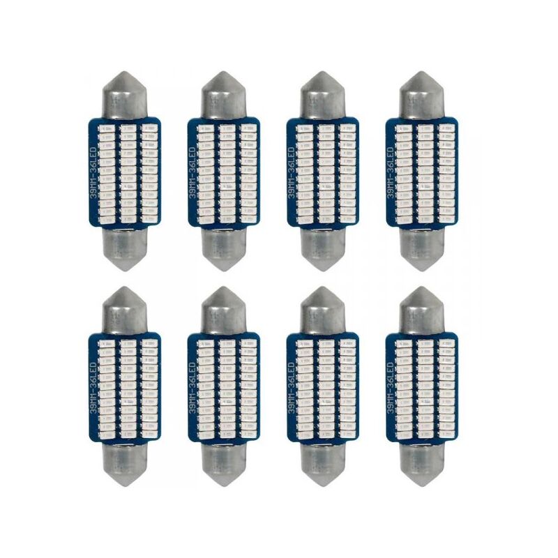 foto del prodotto a2zworld 8 pezzi lampada led siluro 36mm canbus t11 sv8.5 c5w c10w 30 smd 3014 12v 1.8w 160lm luce colore blu