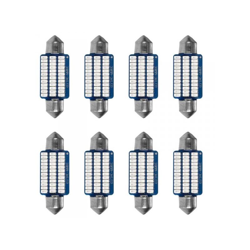 foto del prodotto a2zworld 8 pezzi lampada led siluro 39mm canbus t11 sv8.5 c5w c10w 36 smd 3014 12v 1.8w 160lm luce colore blu