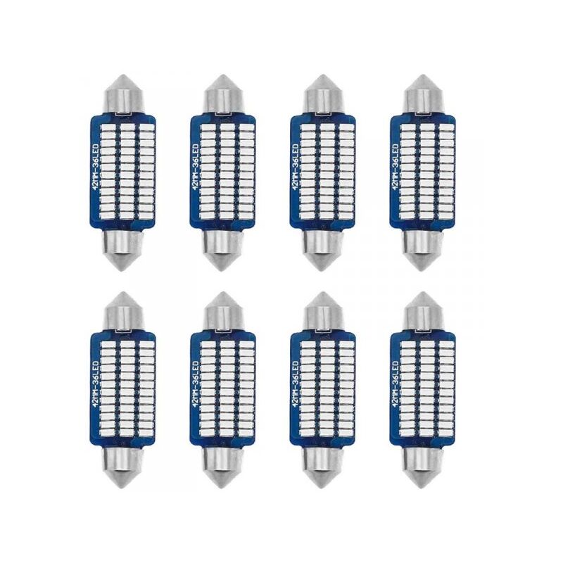 foto del prodotto a2zworld 8 pezzi lampada led siluro 41mm canbus t11 sv8.5 c5w 36 smd 3014 12v 1.8w 160lm luce colore blu