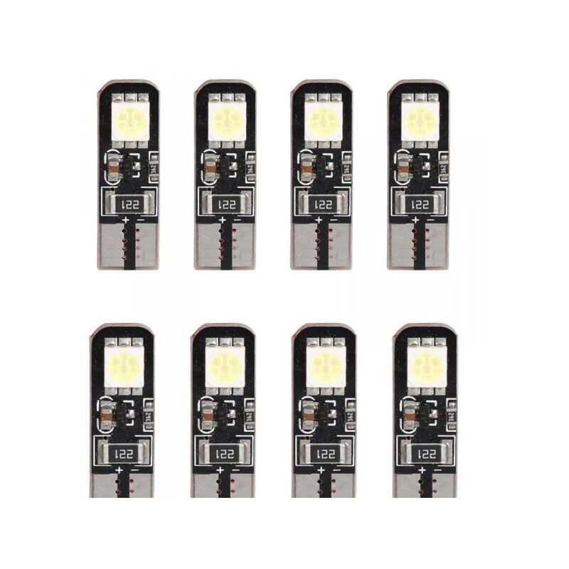 foto del prodotto a2zworld 8 pezzi lampada led t10 w5w 2 smd 5050 luce auto canbus 12v 1.5w 100lm 25mm lampadina 194 168 bianco freddo 6500k