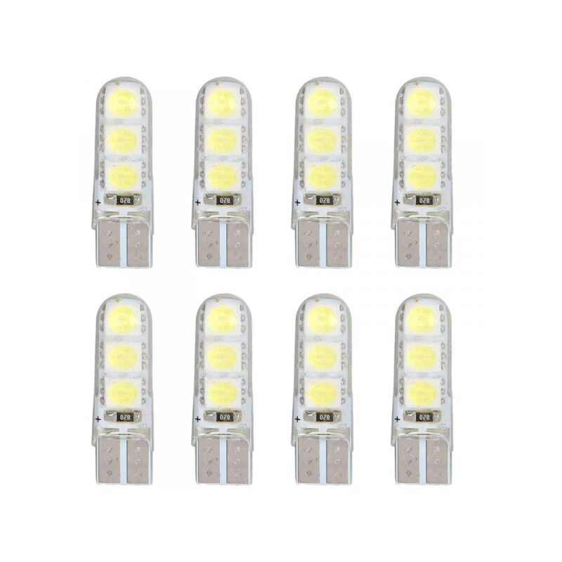 foto del prodotto a2zworld 8 pezzi lampada led t10 w5w 6 smd 5050 12v 0.8w 60lm bianco freddo 6500k 34mm