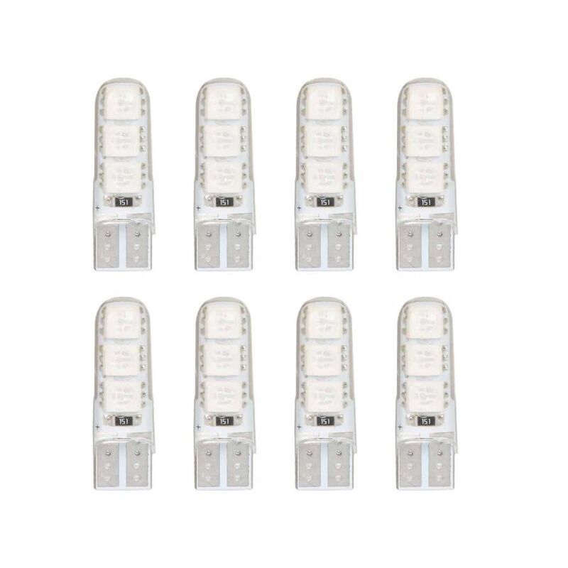 foto del prodotto a2zworld 8 pezzi lampada led t10 w5w 6 smd 5050 12v 0.8w 60lm colore rosso 34mm
