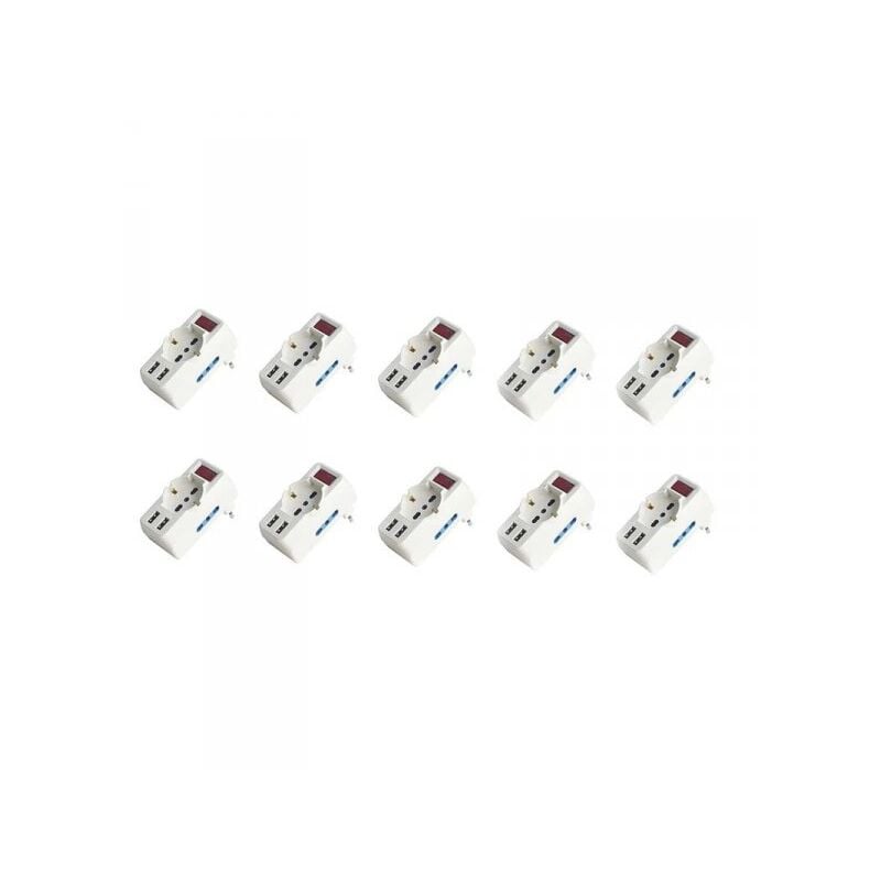 foto del prodotto a2zworld adattatore con interruttore spina 10a con 2 prese bipasso 10a 16a 1 presa universale e 2 usb a 5v 3a 250v max 1500w