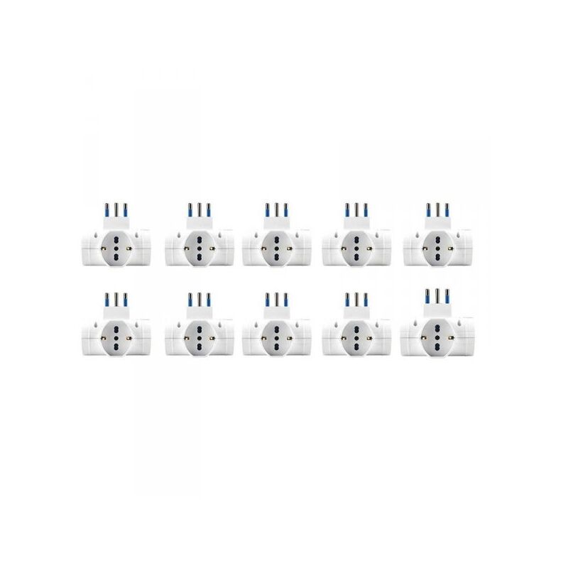 foto del prodotto a2zworld adattatore con interruttore spina 10a con 3 prese universali ita 10a 16a schuko spina laterale salvaspazio bianco