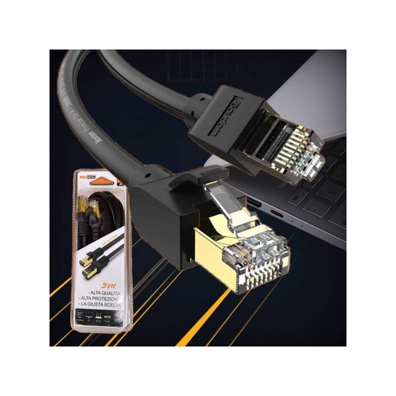foto del prodotto a2zworld cavo di rete ethernet rj45 cat 6 placcato in oro velocita massima di 10gbps 100metri banda max 100mhz lunghezza cavo 3 metri