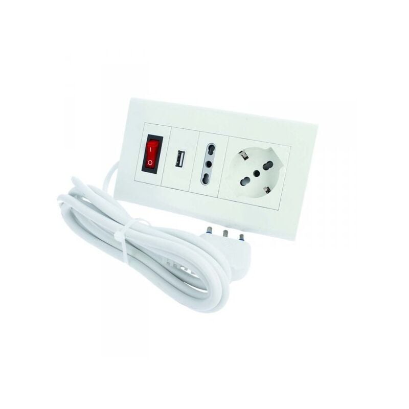 foto del prodotto a2zworld multipresa da tavolo con usb bianco 1 presa schuko 1 presa bipasso 10 16a interruttore spina 16a cavo 2 metri