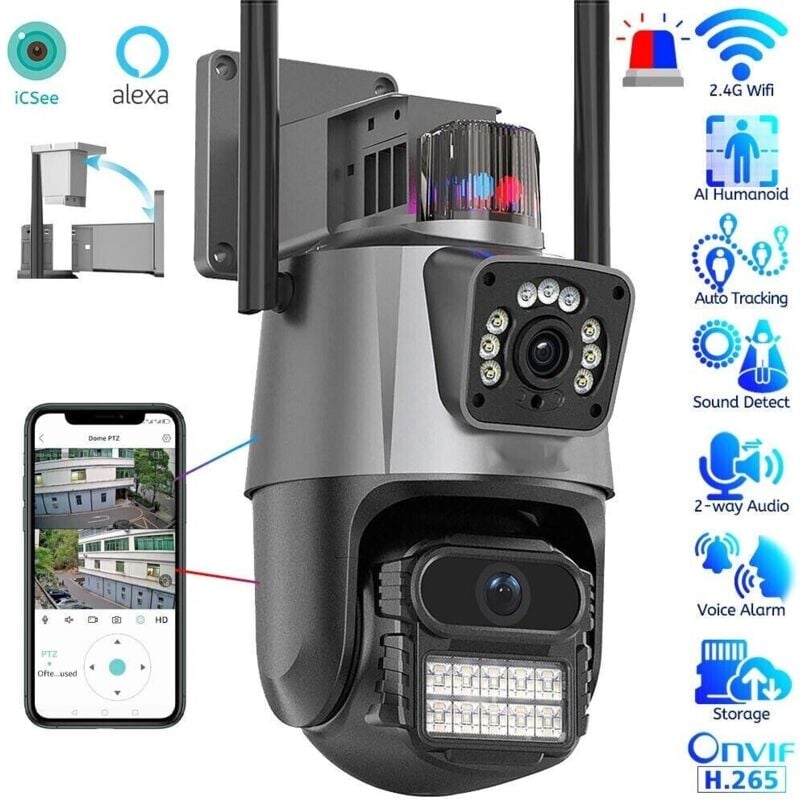 foto del prodotto a38 telecamera ip 8mp 4k esterno wifi ptz 2 obiettivo doppio schermo 8x zoom cctv