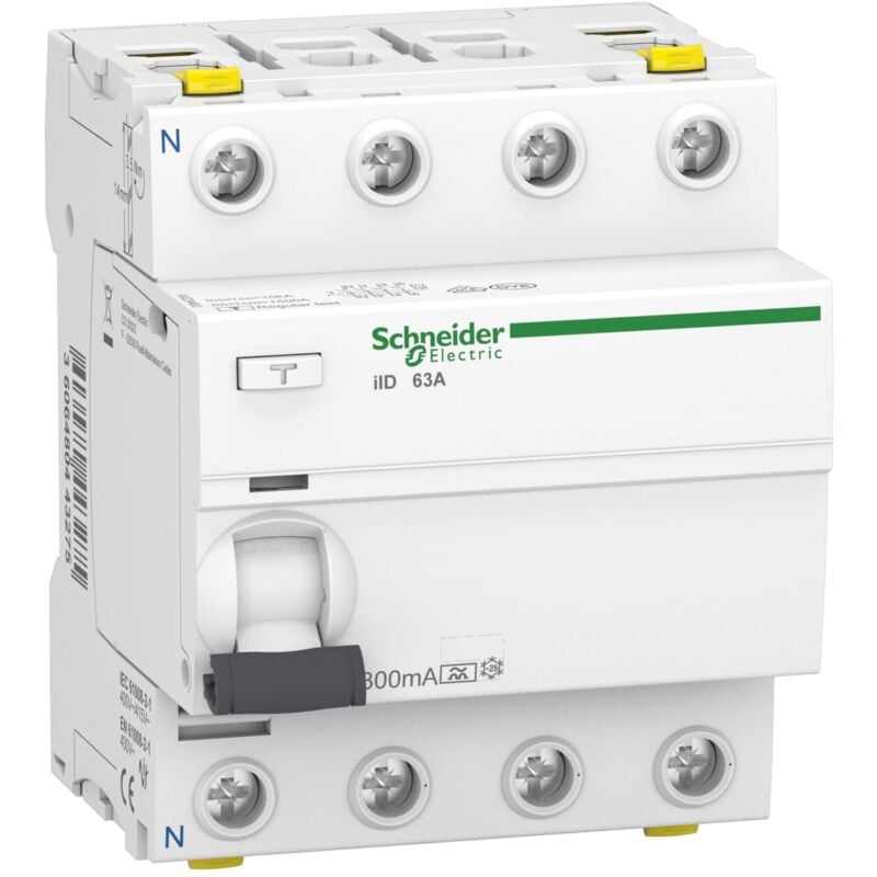 foto del prodotto a9z24463 interruttore di corrente residua iid, 4p, 63a, 300ma, tipo a, bianco, 63 ampere schneider electric