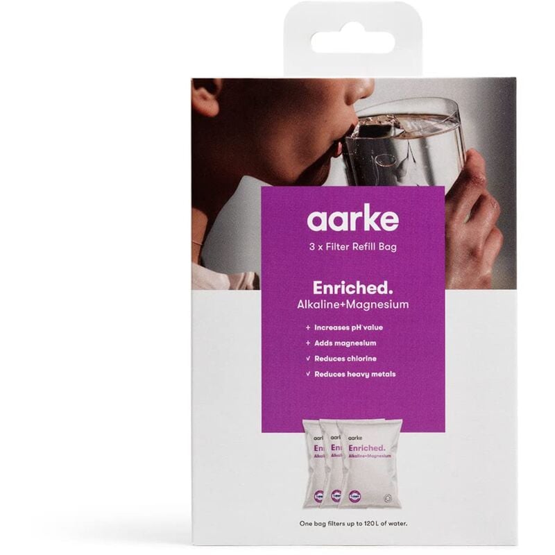 foto del prodotto aarke sacchetti di ricarica per filtri enriched da 3 pezzi aumenta il valore del ph, aggiunge magnesio, riduce i sapori sgradevoli metalli