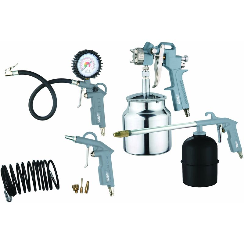 foto del prodotto abac kit accessori per compressore 8 pezzi g 810al, inclusi gonfiagomme con manometro, pistola di soffiaggio, pistola a spruzzo per vernice 1l,