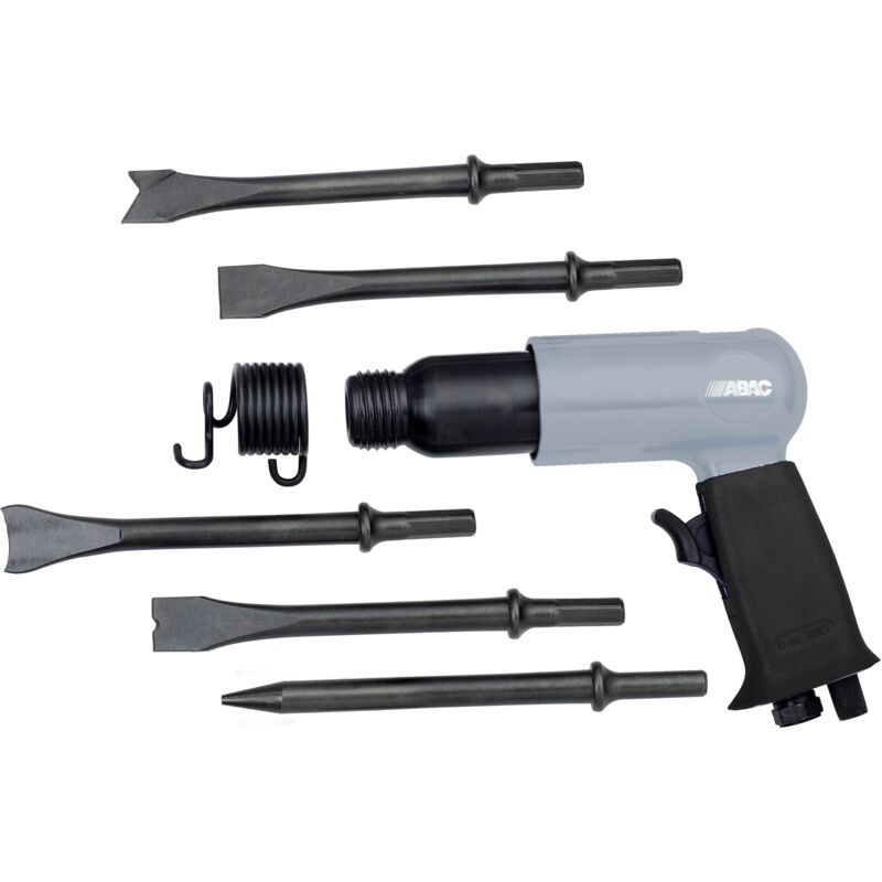 foto del prodotto abac martello scalpellatore pneumatico g 475 valigetta in plastica con accessori 5 scalpelli 175 mm molla di arresto mini oliatore 