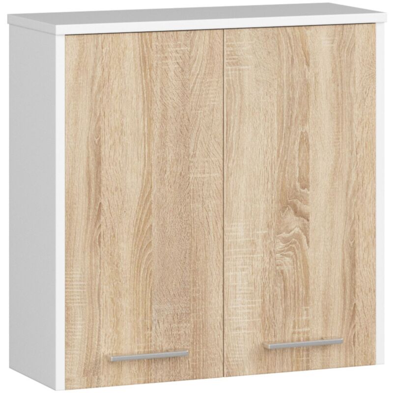 foto del prodotto abamihome mobile bagno sospeso akord fin bianca 60 cm 2 ante inserto frontale sonoma quercia 60x22,5x60 cm