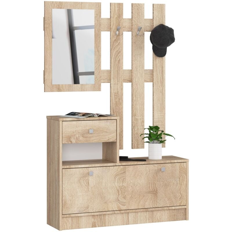 foto del prodotto abamihome scarpiera con appendiabiti akord sonoma quercia 90 cm 1 anta 1 cassetto 90x25x170 cm