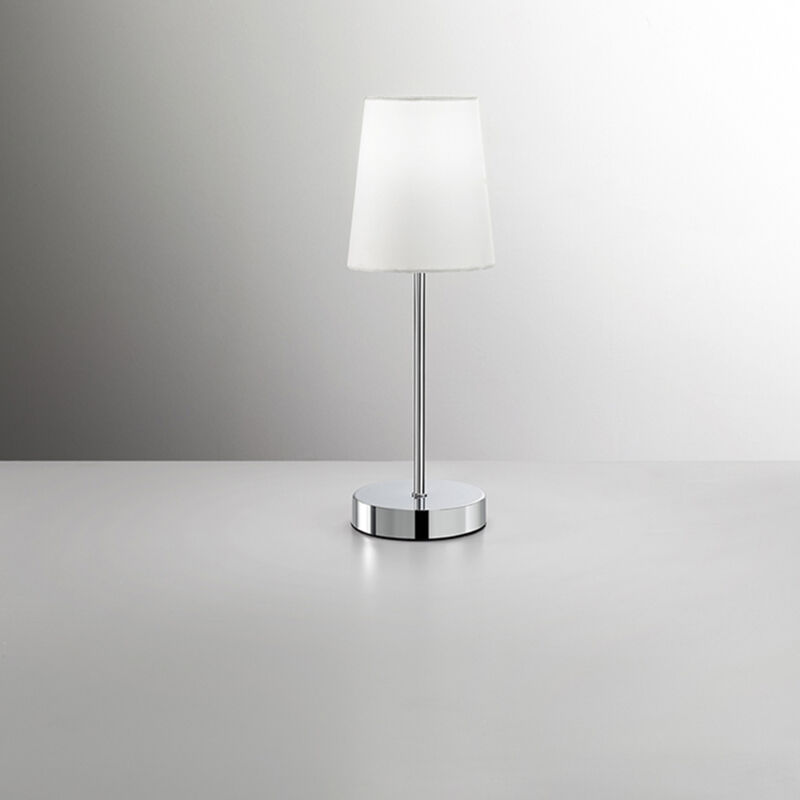 foto del prodotto abatjour contemporaneo adam metallo cromo tessuto bianco 1 luce e14