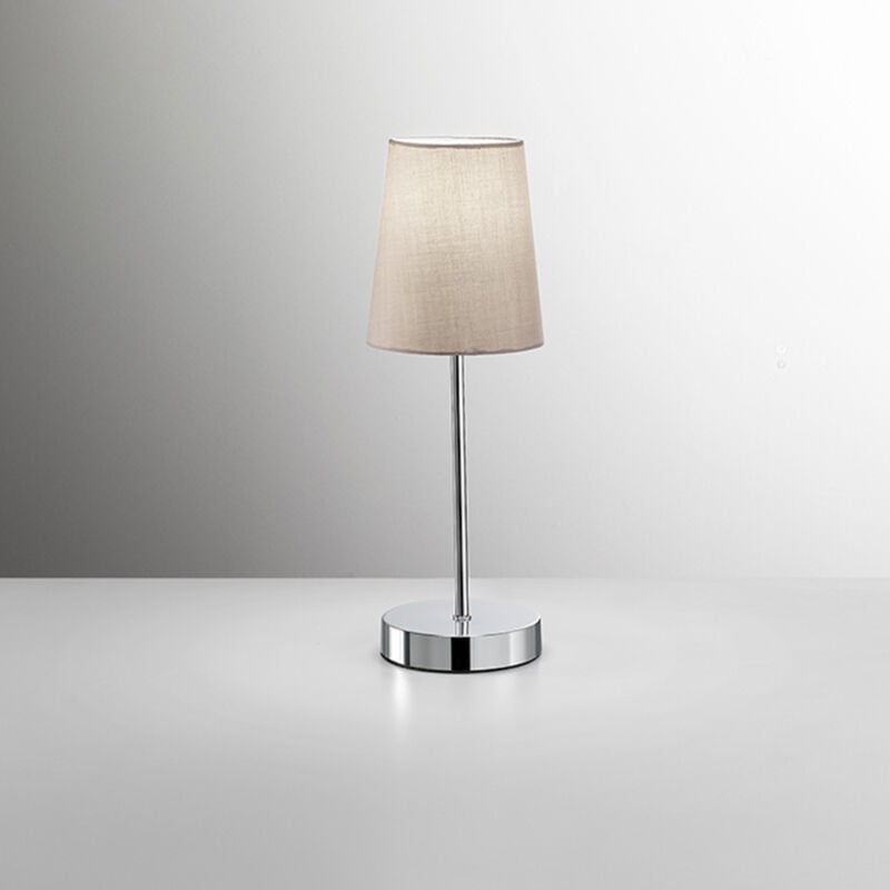 foto del prodotto abatjour contemporaneo adam metallo cromo tessuto tortora 1 luce e14