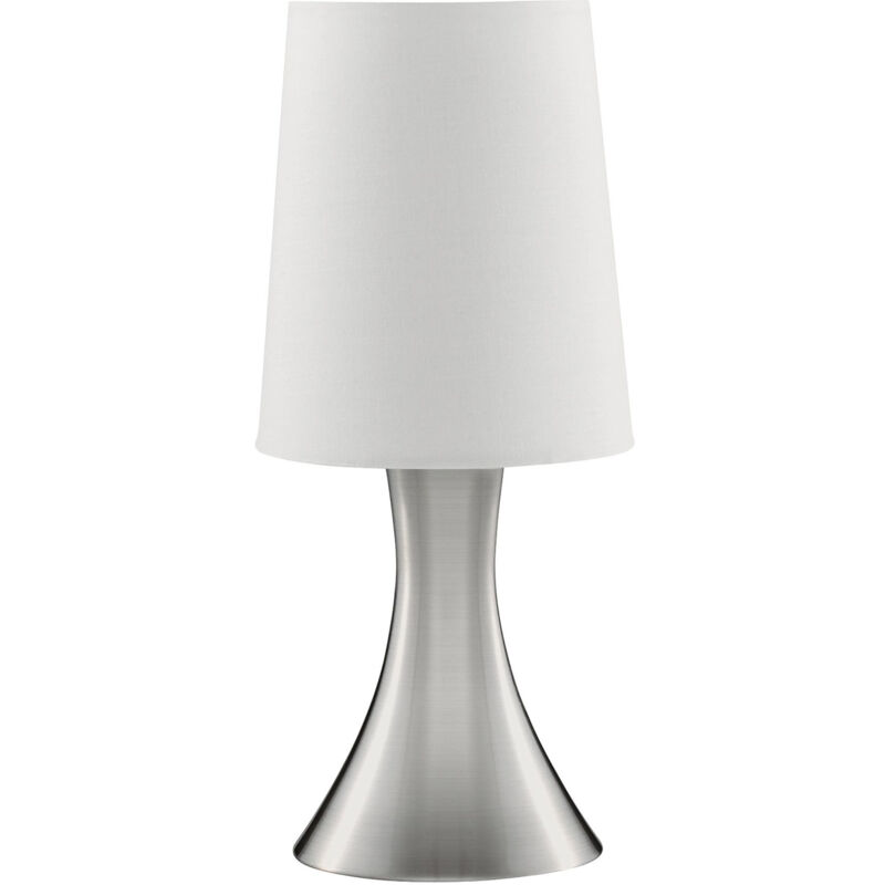 foto del prodotto abatjour contemporaneo tocco acciaio argento tessuto bianco 1 luce e14