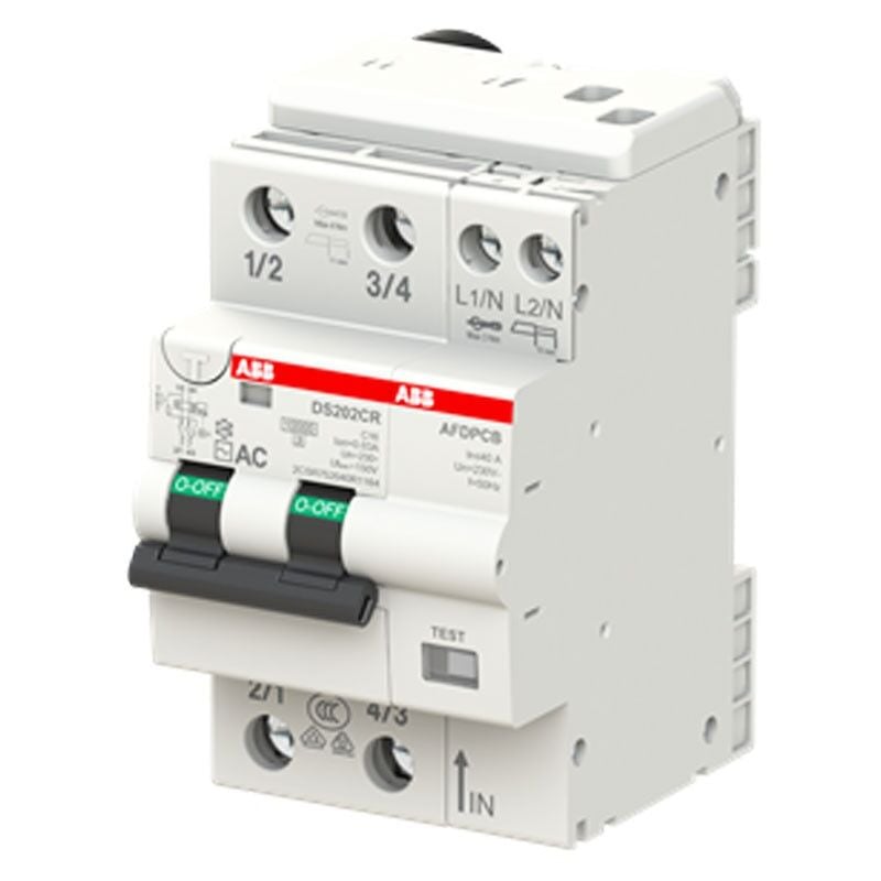 foto del prodotto abb interruttore magnetotermico differenziale 2 poli 16a 30ma tipo ac 6ka 2 moduli ds202crc16ac30