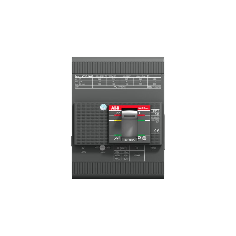 foto del prodotto abb interruttore xt1b 160 fisso tetrapolare con terminali anteriori e sganciatori termomagnetici tmd r 160 1600 a