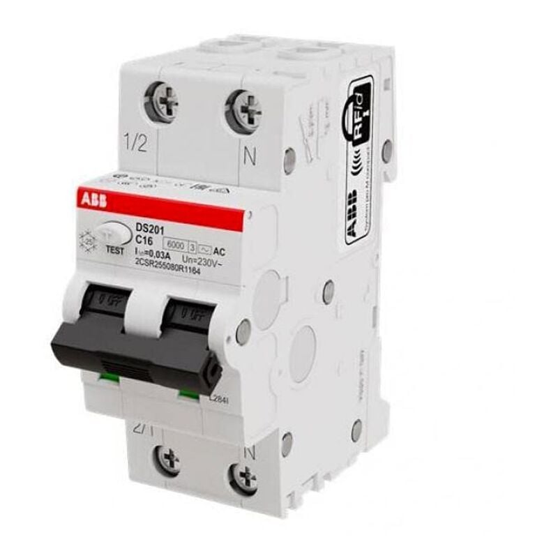 foto del prodotto abb magnetotermico differenziale 16a 1p n 30ma ac 6ka 2m ds201c16ac30
