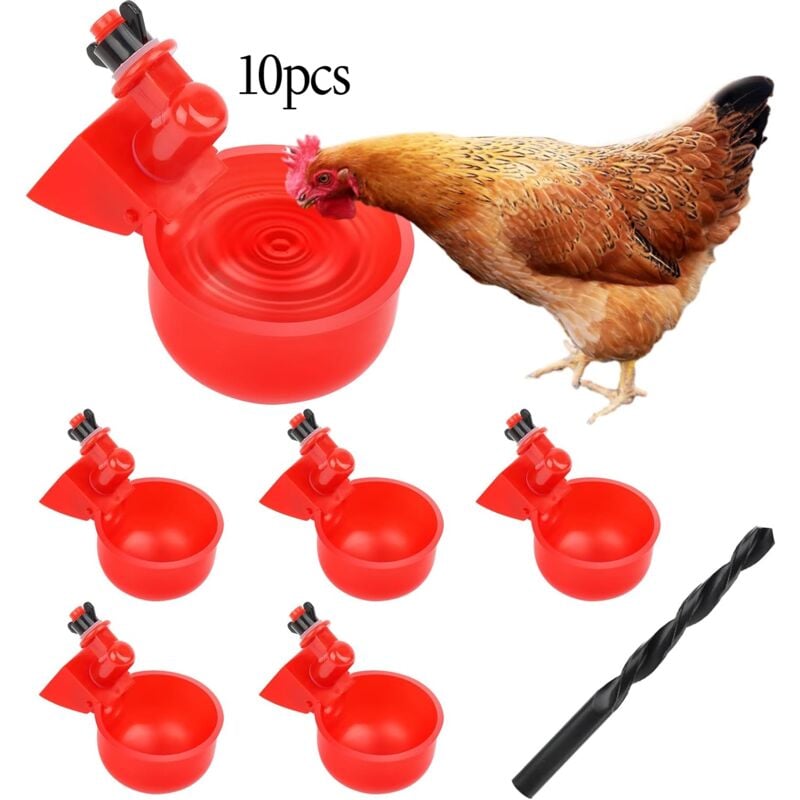 foto del prodotto abbeveratoio per polli, kit fai da te per abbeveratoio automatico da 10 pezzi, abbeveratoio automatico per pollame con sega a tazza per tazze per
