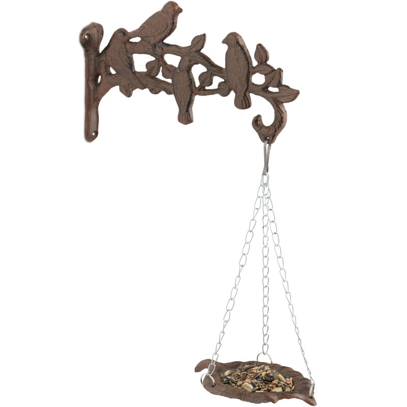 foto del prodotto abbeveratoio per uccelli, vaschetta in ghisa, da parete, ciotola appesa a foglia, hlp 42x25x10,5 cm, marrone relaxdays
