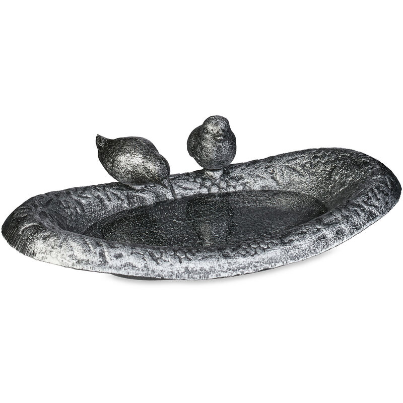 foto del prodotto abbeveratoio per uccelli, vaschetta in ghisa, mangiatoia per giardino e balcone, 6,5 x 24 x 12,5 cm, argentata relaxdays