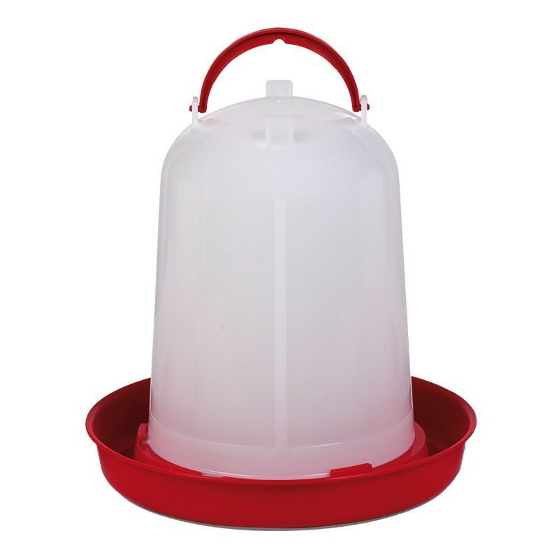 foto del prodotto abbeveratoio rosso per galline da 10 litri. diametro 34 cm x altezza 34 cm.