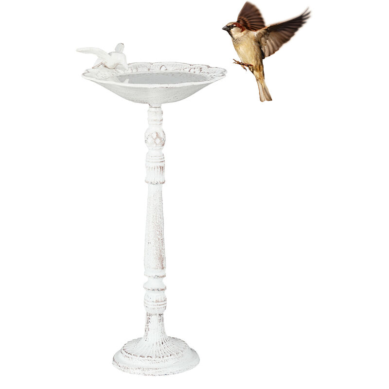 foto del prodotto abbeveratoio, vaschetta per uccellini da terra, decorazione da giardino, accessori per uccelli, 40 cm, bianco relaxdays