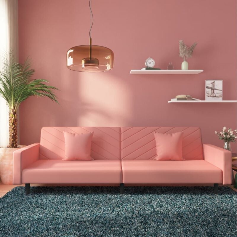 foto del prodotto abcrital divano letto a 2 posti con 2 cuscini rosa in velluto vidaxl 590295
