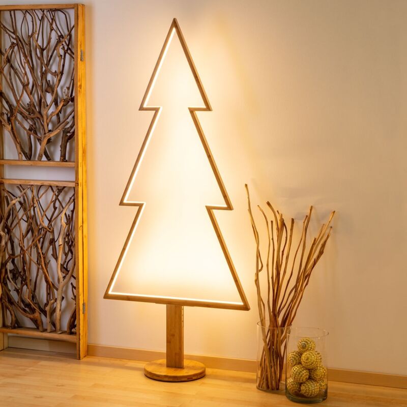 foto del prodotto abete triangolare luminoso con led bianco caldo e base in legno decorazione natalizia piccolo